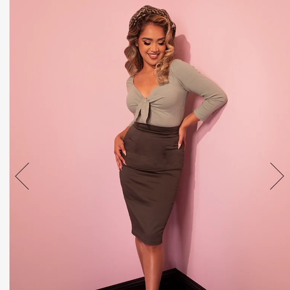 Vixen By Micheline Pitt Pencil Dark Green Skirt - Picture 4 of 14